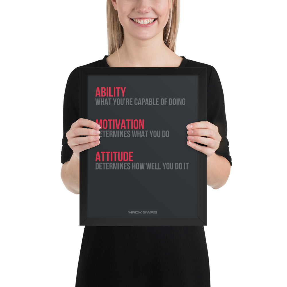 Person holding a framed motivational quote on a white background