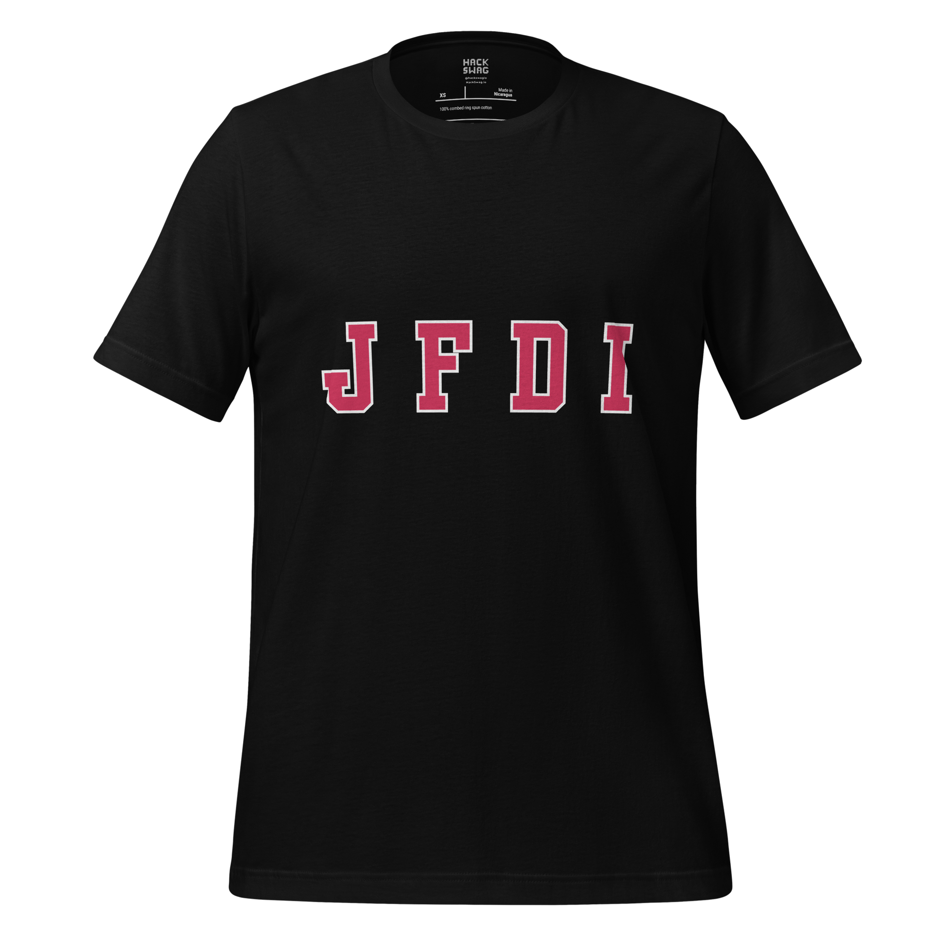 Black t-shirt with JFDI text