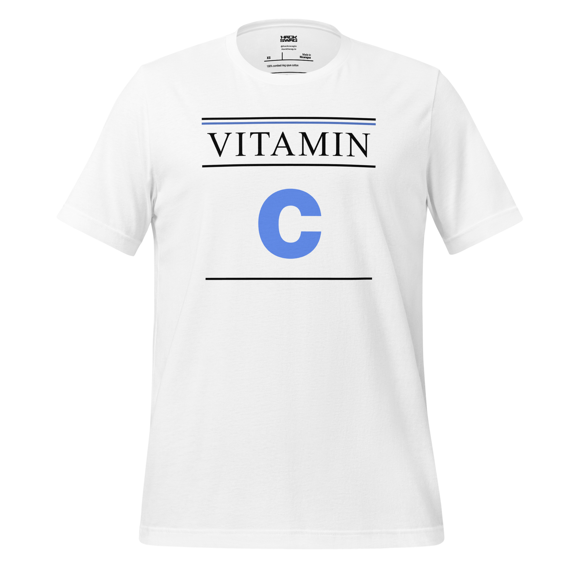 White t-shirt with 'VITAMIN C' print on a white background