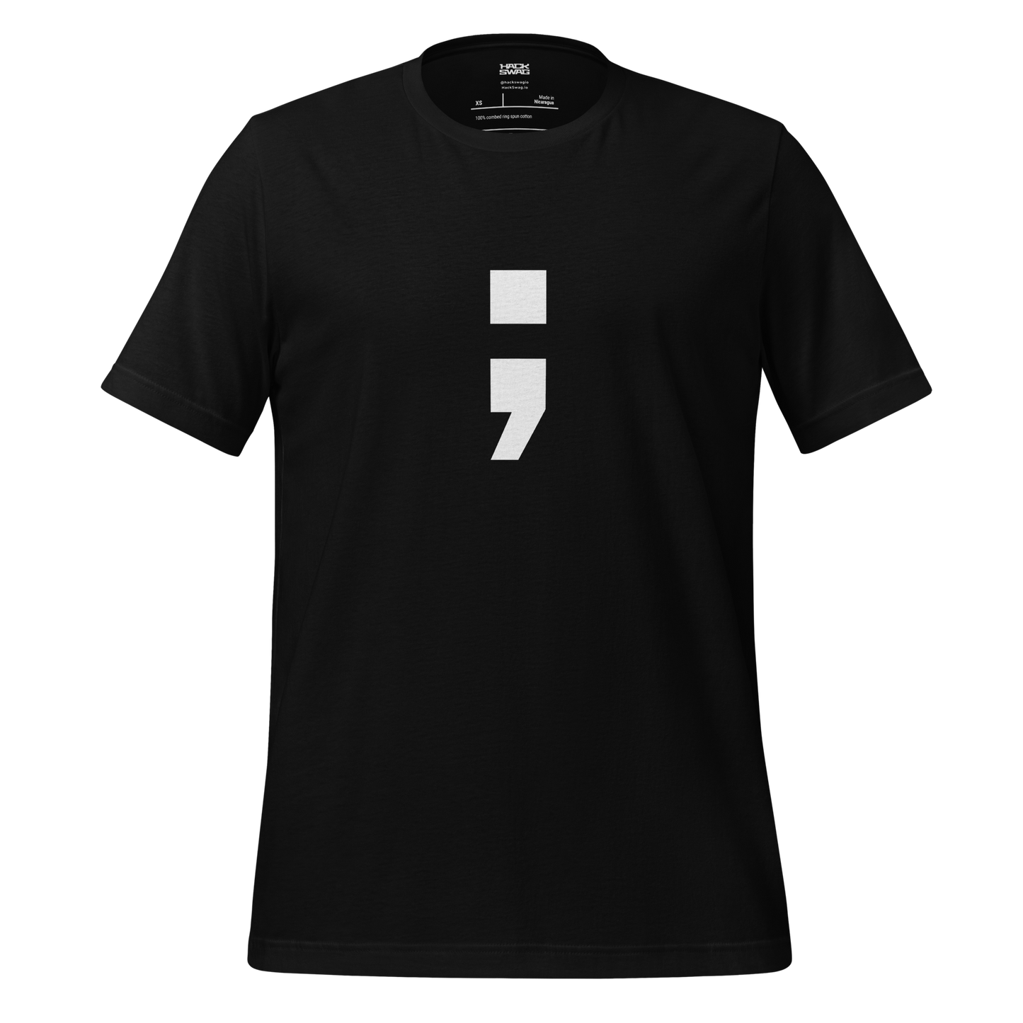 Black t-shirt with a white semicolon