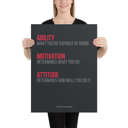 Person holding a motivational poster with text on a white background