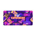 Gaming-themed license plate with colorful graphics and the word 'Gamer' on a purple background.