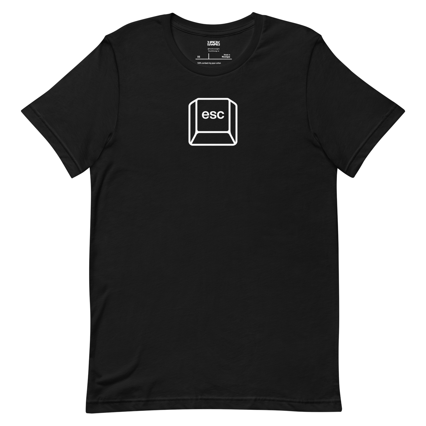 Black t-shirt with a white 'esc' key graphic