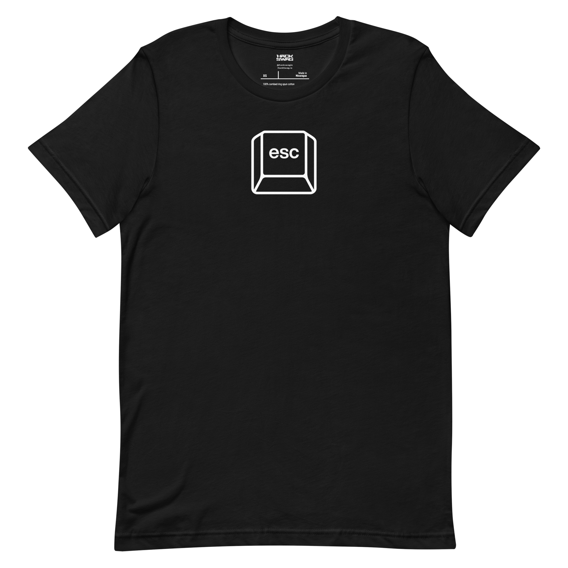 Black t-shirt with a white 'esc' key graphic