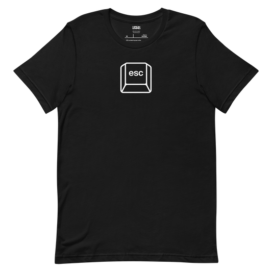 Black t-shirt with a white 'esc' key graphic