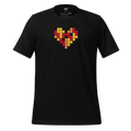 Black t-shirt with a pixelated heart design