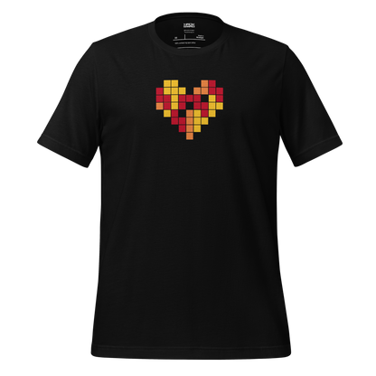 Black t-shirt with a pixelated heart design