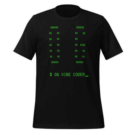 Black t-shirt with green text and symbols