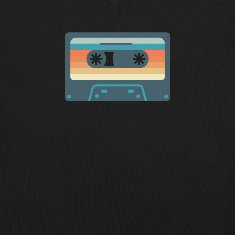 Colorful cassette tape icon on a black background