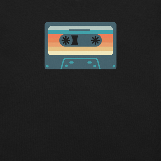 Colorful cassette tape icon on a black background