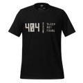 Black t-shirt with white text '404 Sleep Not Found' on a white background