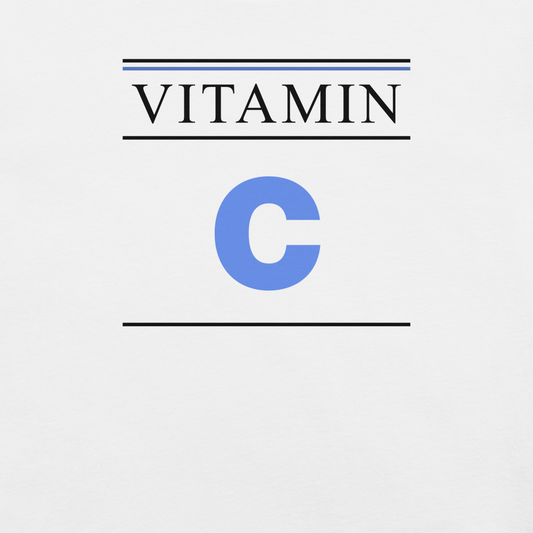 Text 'VITAMIN C' with a blue 'C' on a white background