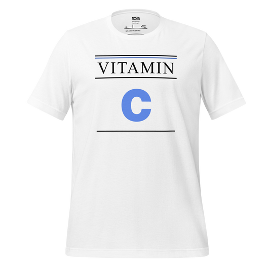 White t-shirt with 'VITAMIN C' print on a white background