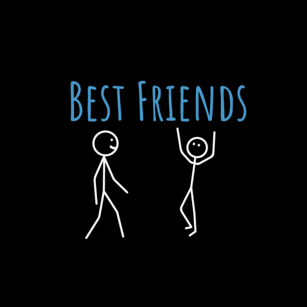 Two stick figures holding hands with 'BEST FRIENDS' text above on a black background
