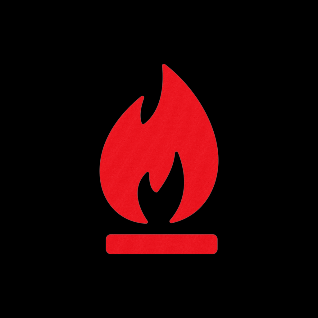 Red flame icon on a black background