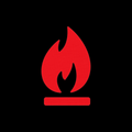 Red flame icon on a black background