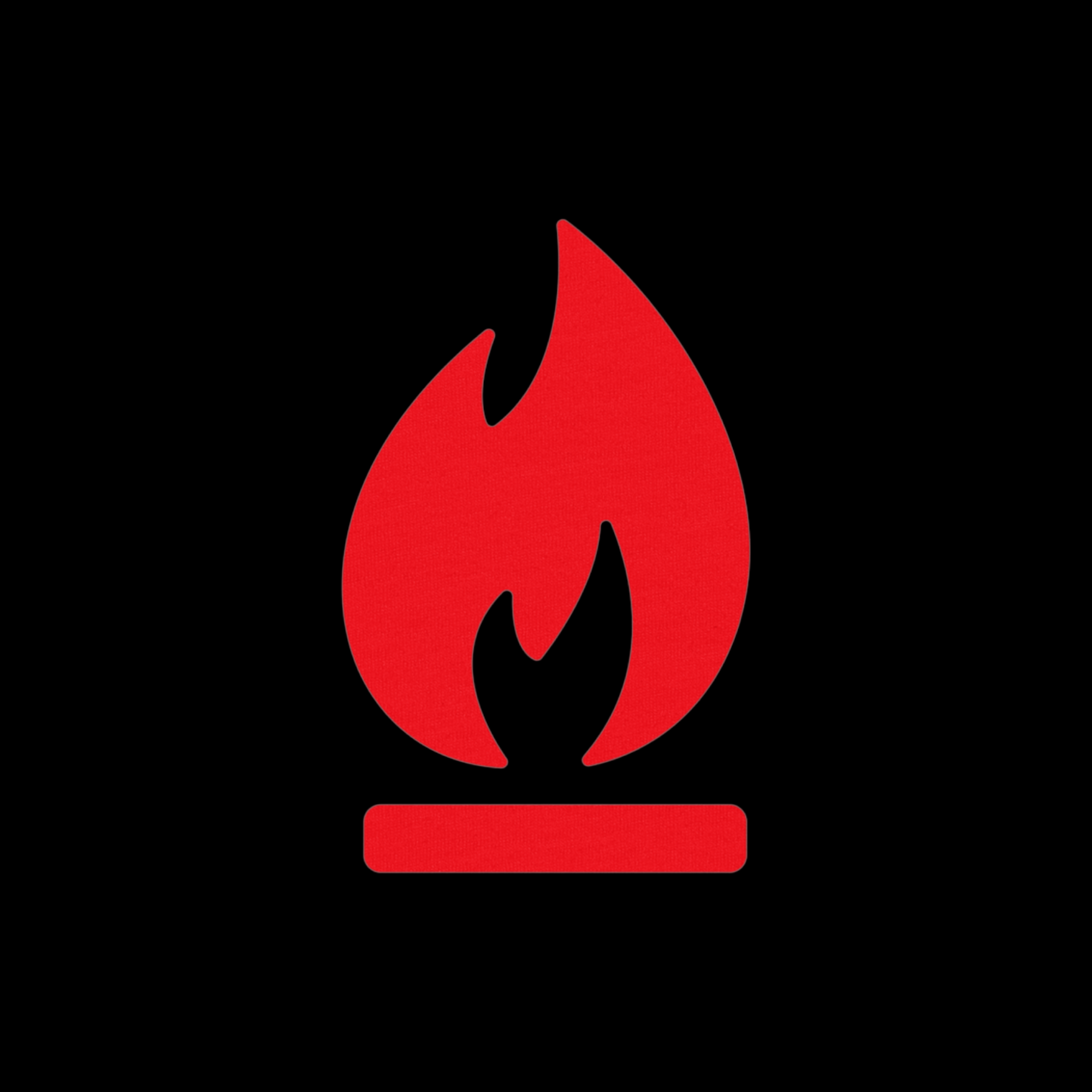 Red flame icon on a black background