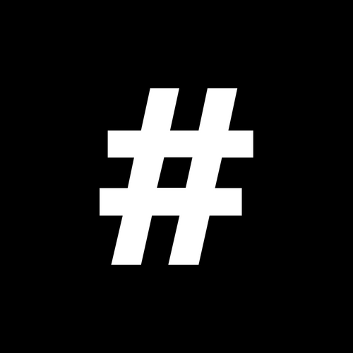 White hashtag symbol on a black background