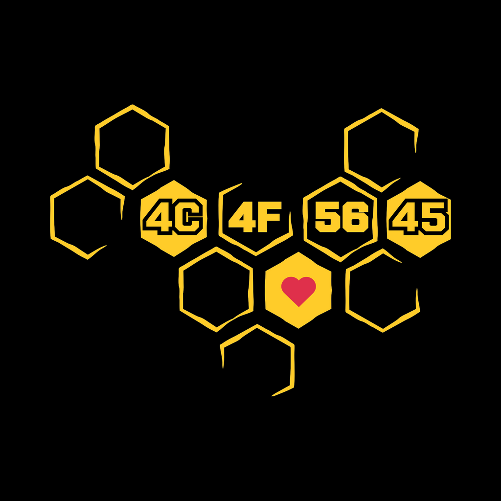 Hex Love design swatch on black — Hack Swag developer tee