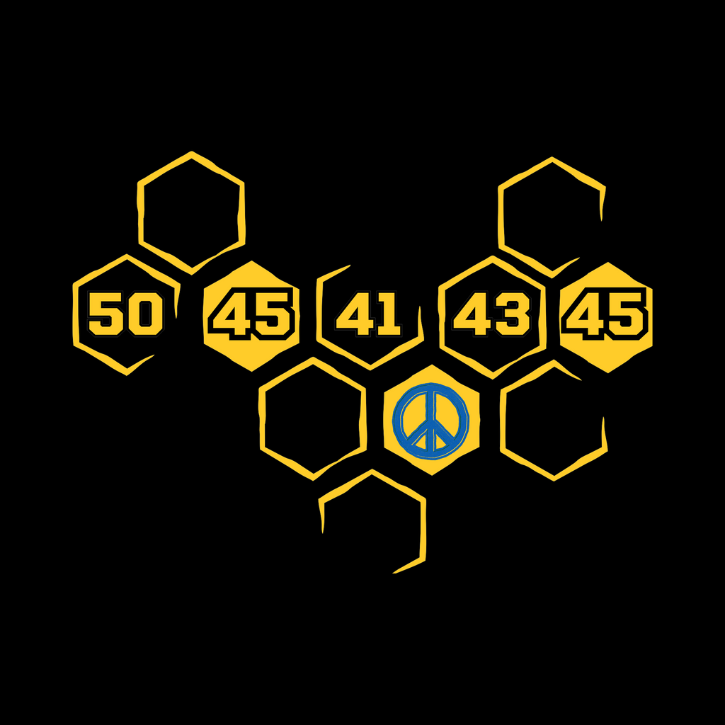 Hex Peace design swatch on black — Hack Swag developer tee