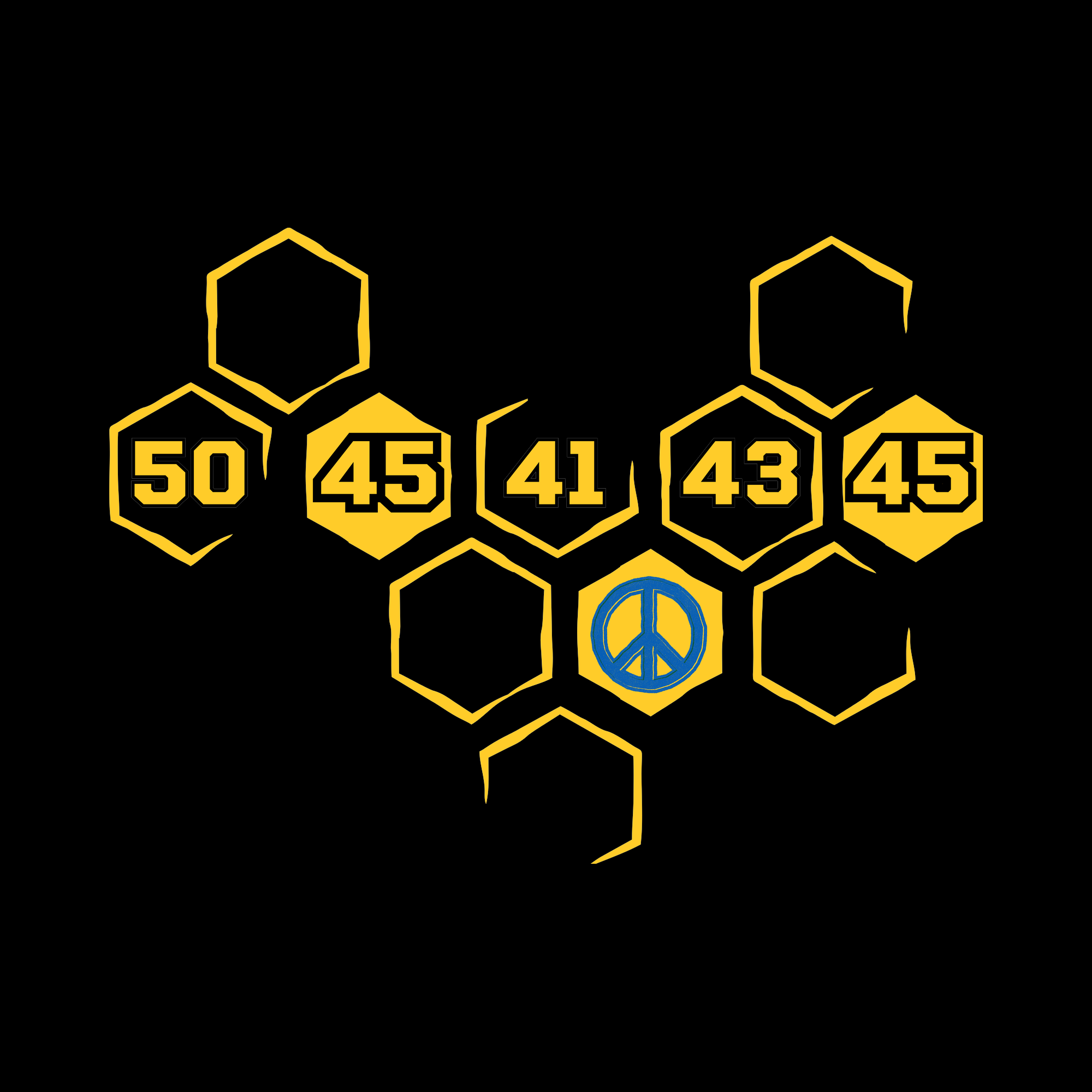 Hex Peace design swatch on black — Hack Swag developer tee