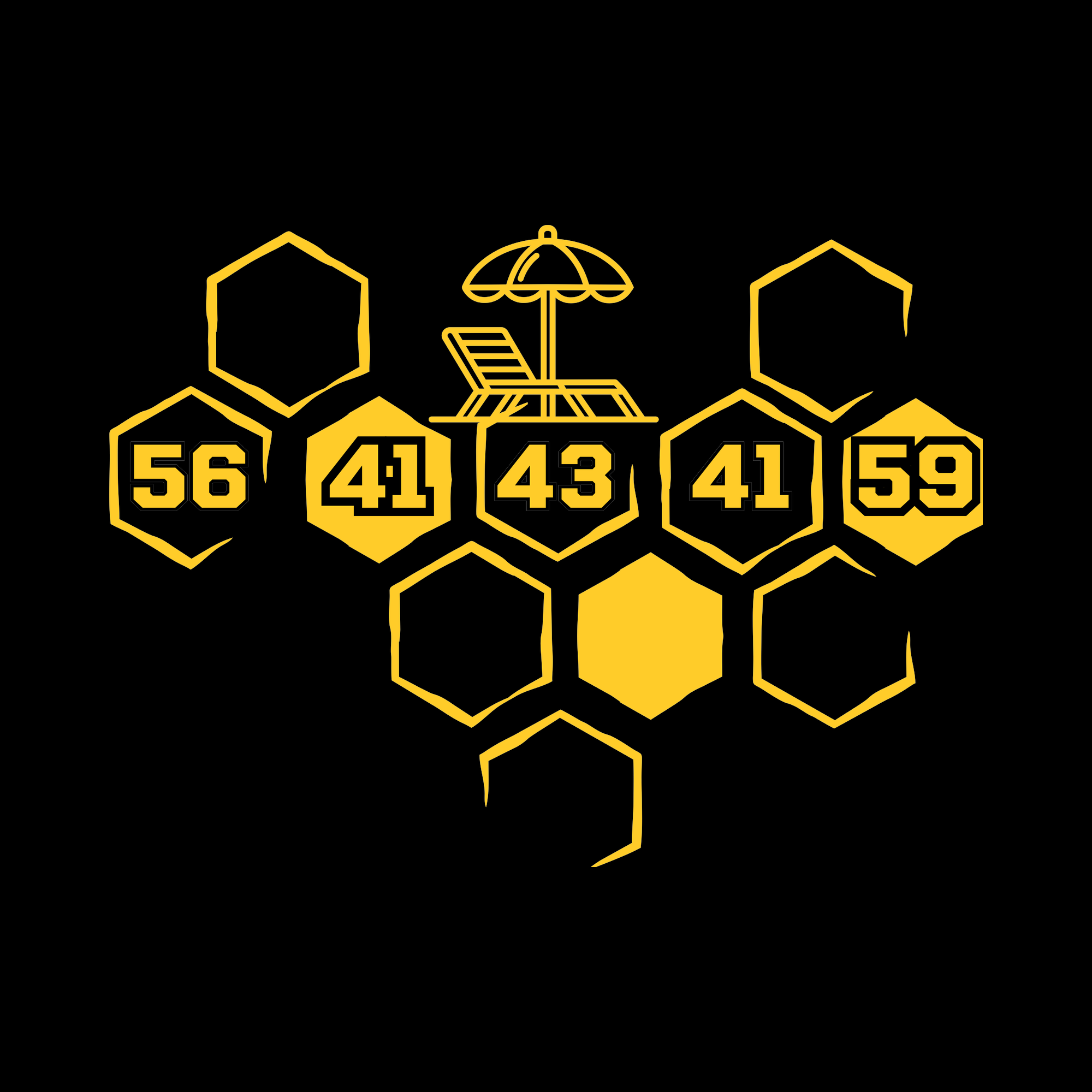 Hex Vacay design swatch on black — Hack Swag developer tee