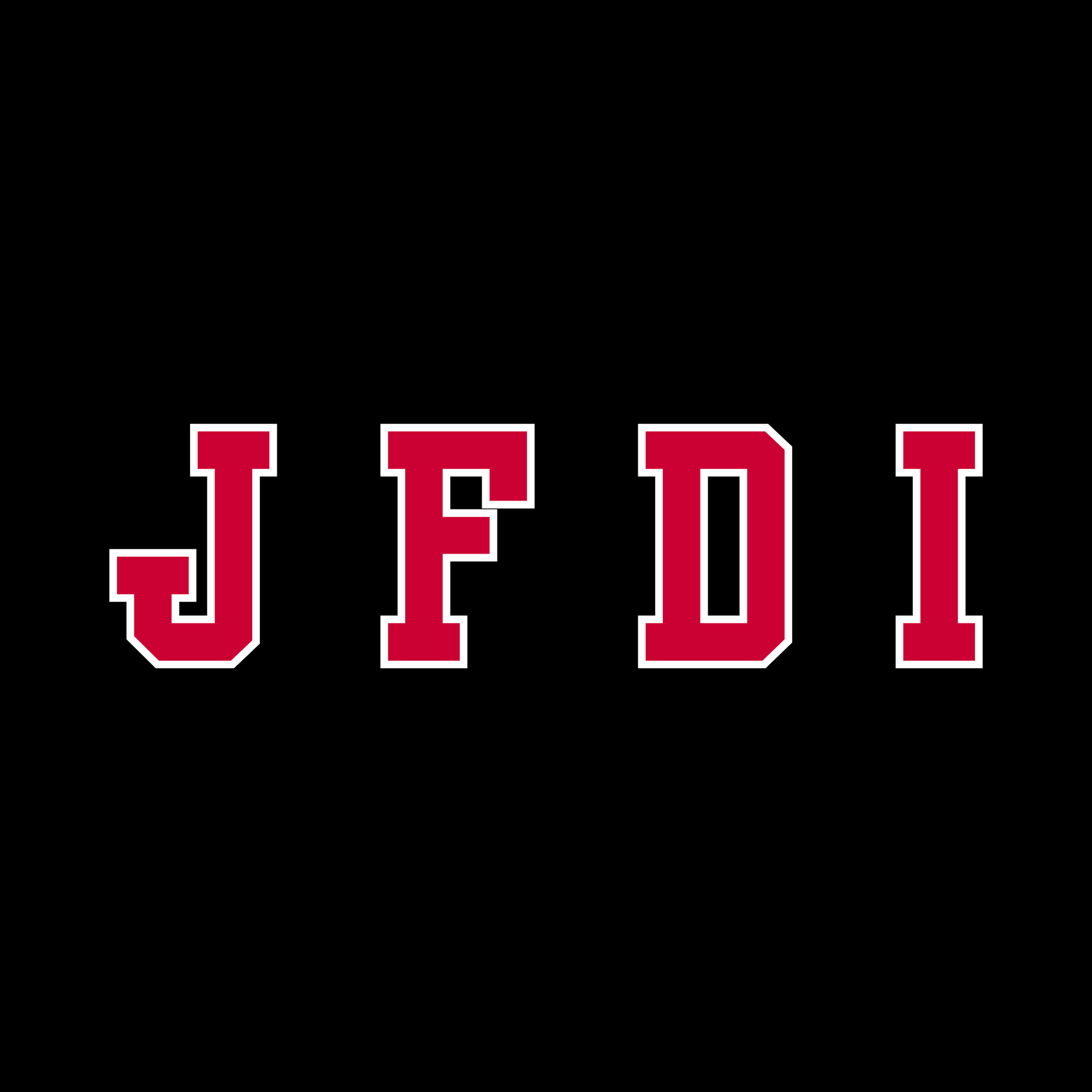 Red text 'JFDI' on a black background