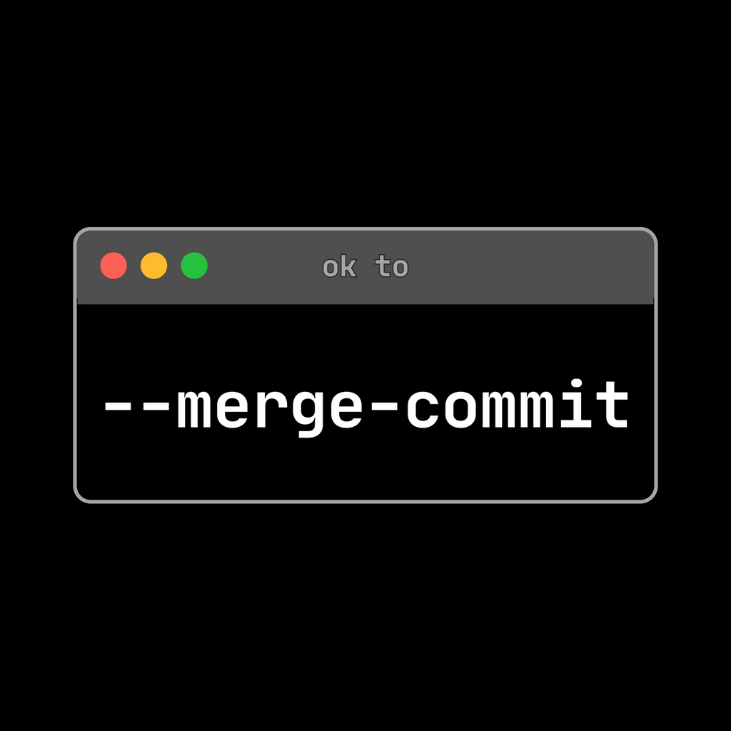 Computer interface with 'ok to --merge-commit' text on a black background