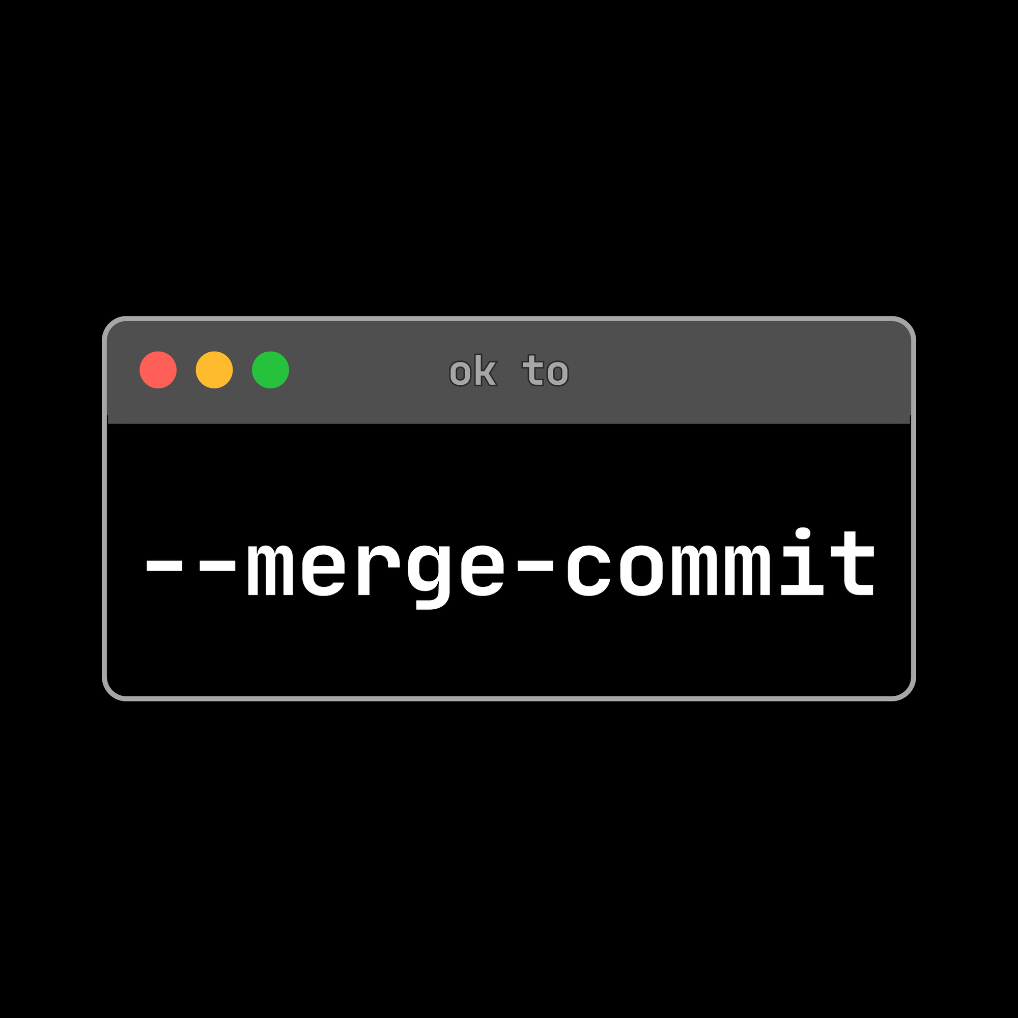 Computer interface with 'ok to --merge-commit' text on a black background