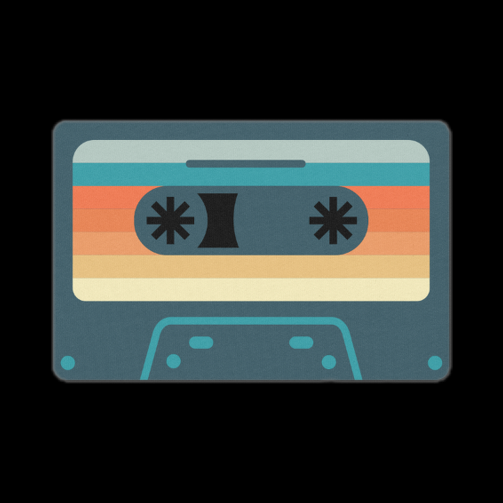 Illustration of a retro-style cassette tape on a black background