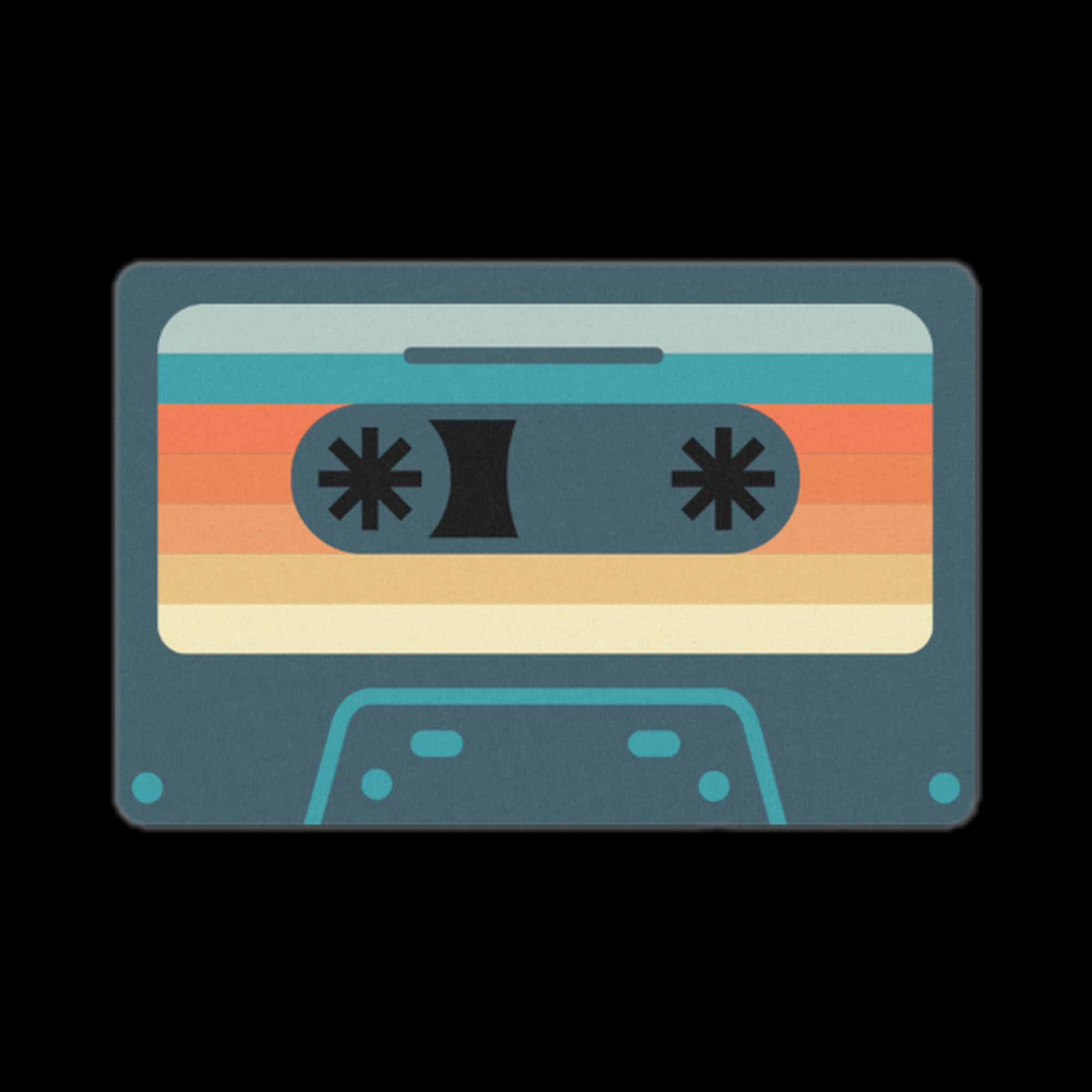 Illustration of a retro-style cassette tape on a black background