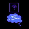 Purple brain icon above a blue thought bubble with 'Private Brain No Trespassing' text on a black background