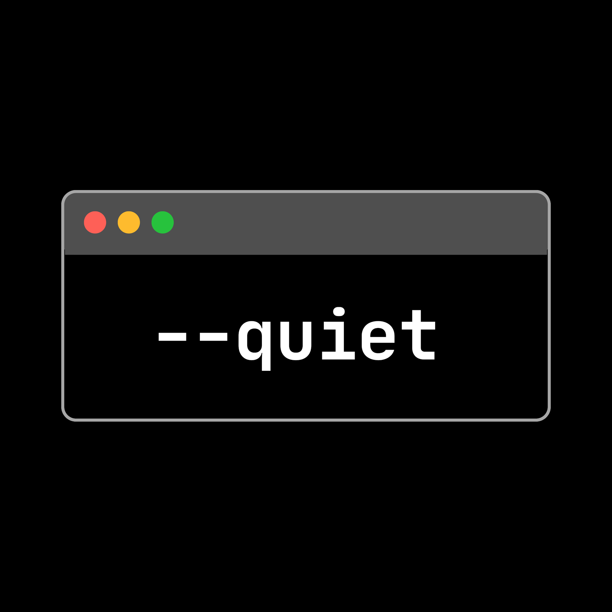 Computer window with '--quiet' text on a black background