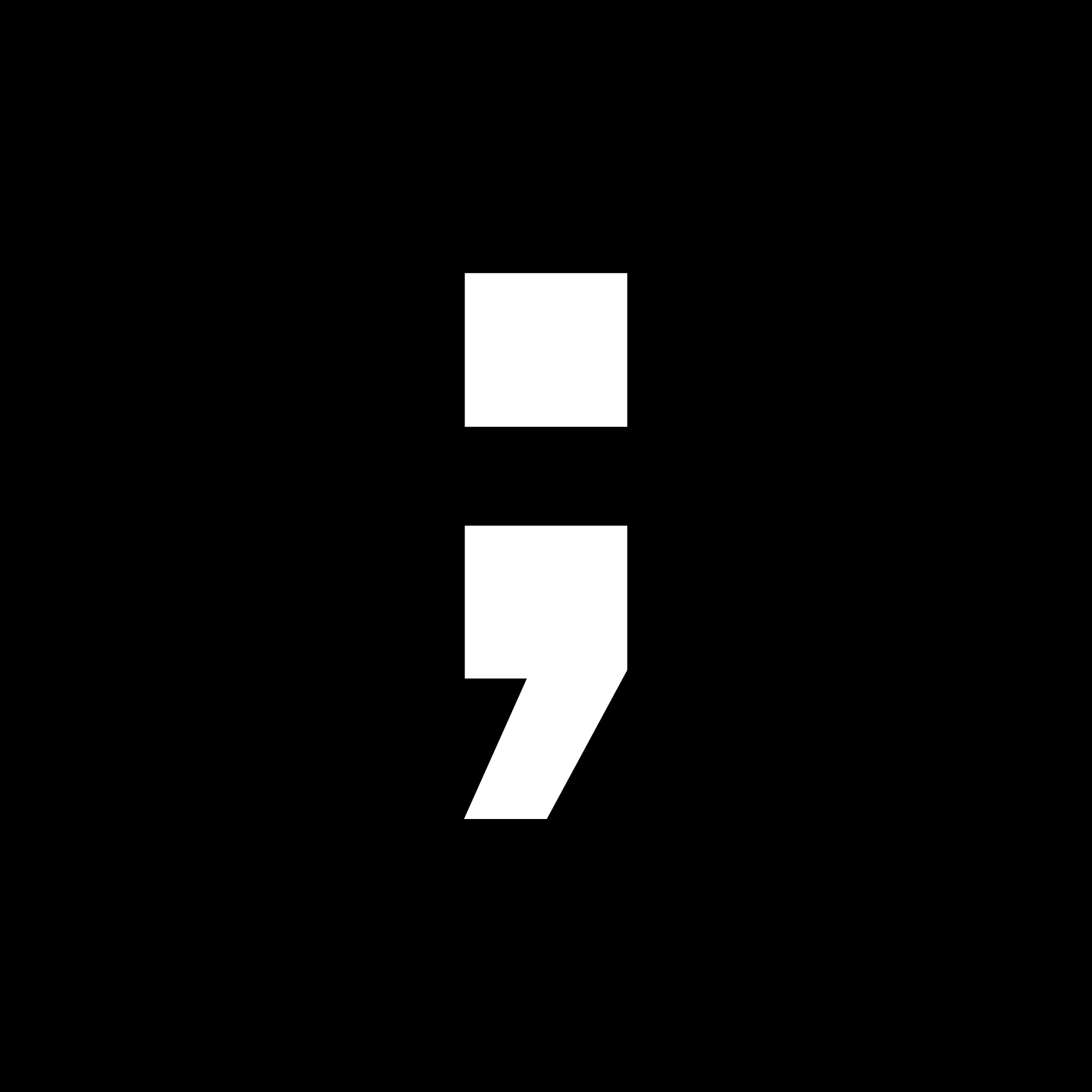 White semicolon symbol on a black background