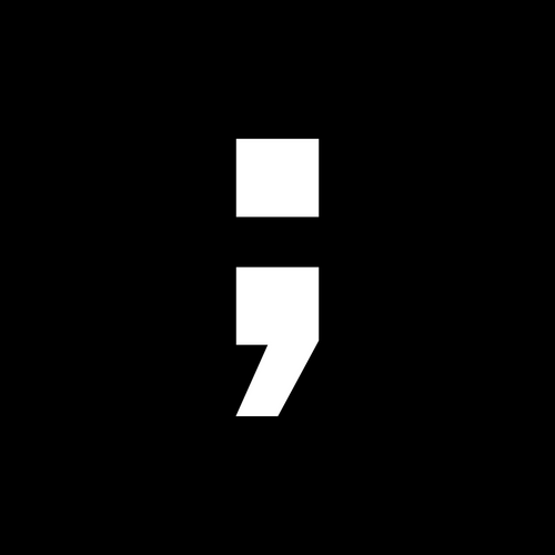 White semicolon symbol on a black background