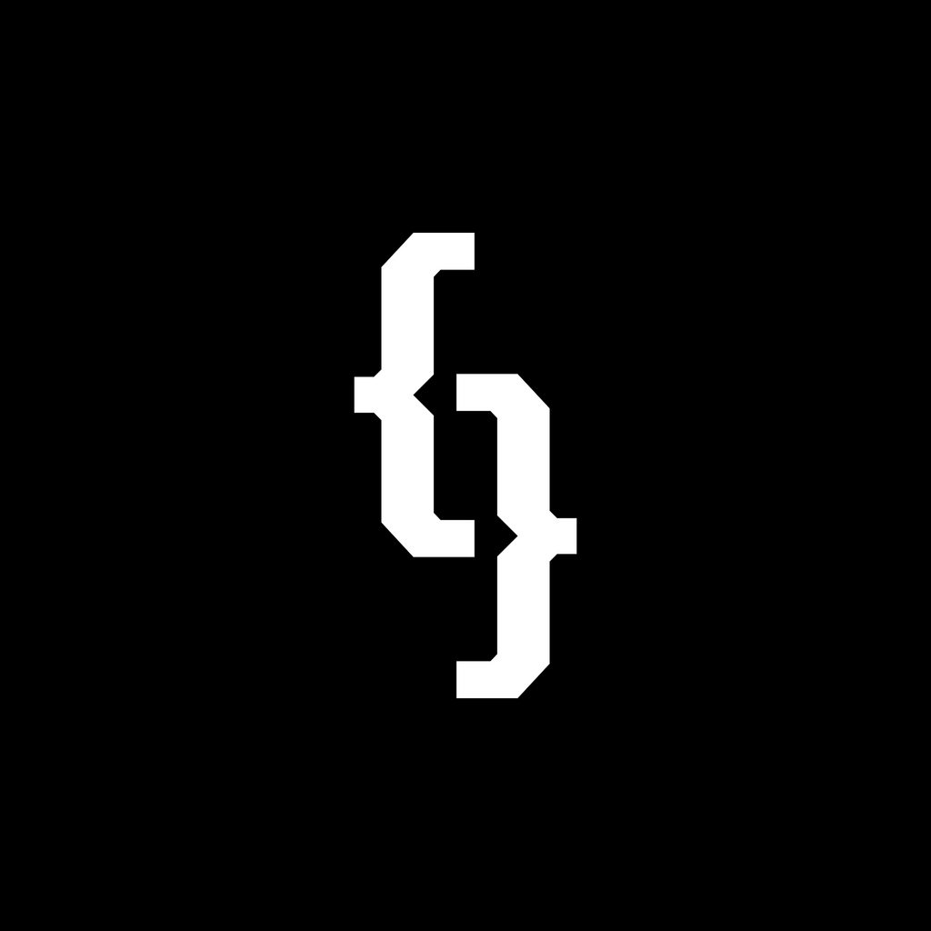 White geometric symbol on a black background