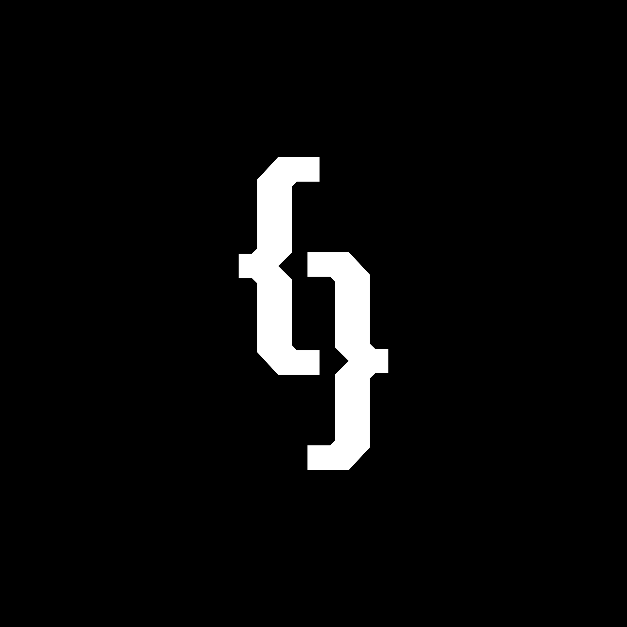 White geometric symbol on a black background