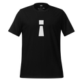 Black t-shirt with a white inverted exclamation mark