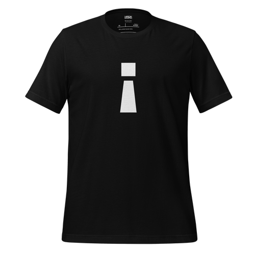 Black t-shirt with a white inverted exclamation mark