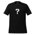 Black t-shirt with a white question mark