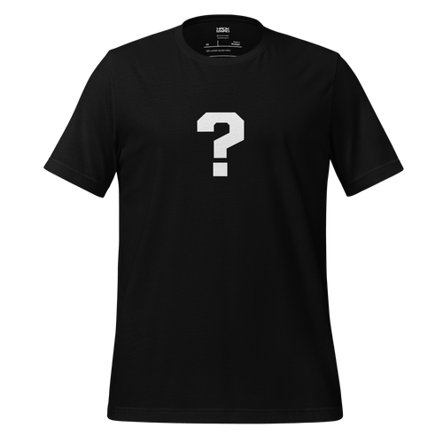 Black t-shirt with a white question mark