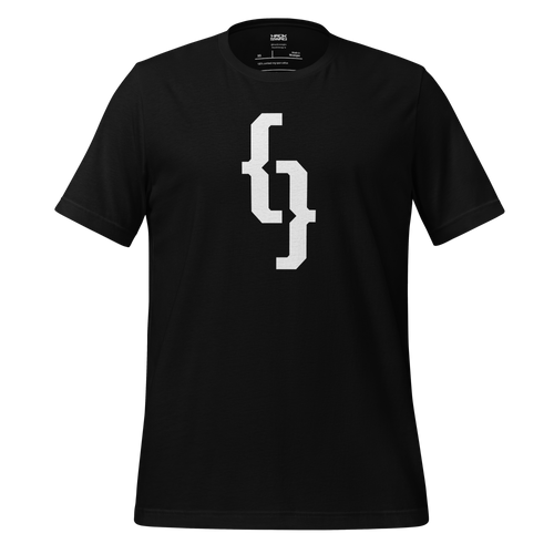 Black t-shirt with a white curly braces design