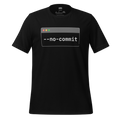 Black t-shirt with '--no-commit' design on a white background