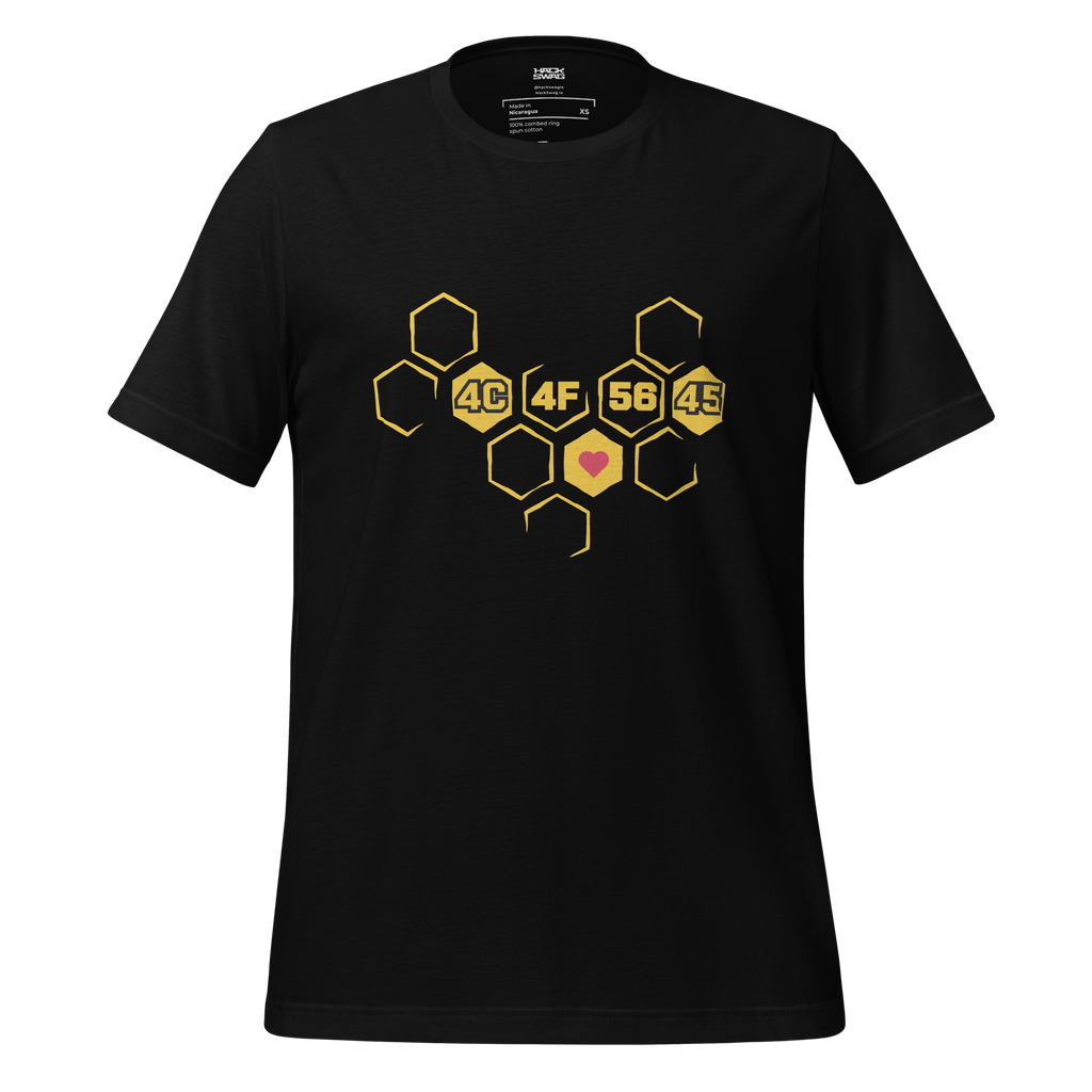 Hex Love unisex developer t-shirt — Hack Swag